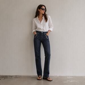 Filippa K Niki Jeans Womens 28x34 Dark Wash Sailor Button Straight Scandinavian